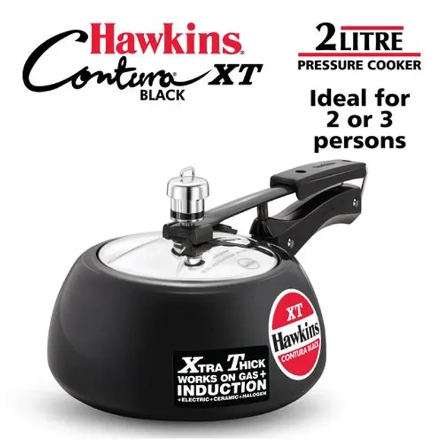 Hawkins Contura Hard Anodised Black Inner Lid Pressure Cooker - Xtra Thick & Induction Base, CXT20, 2 l-2.webp